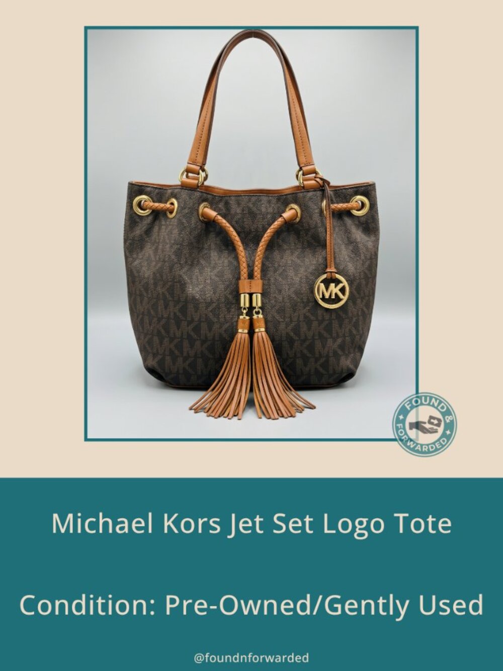 Michael Kors Jet Set Item Large Logo Tote - Brown Leather Trim - Gently Used